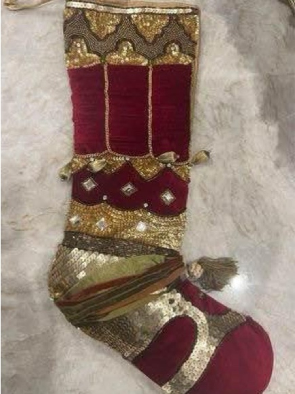 Mark Roberts Red and Gold Beaded Holiday Stocking